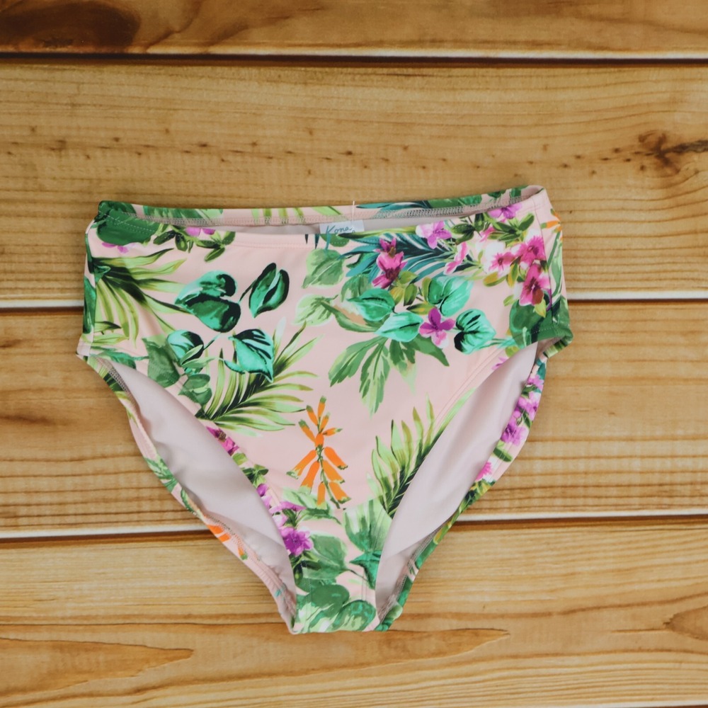 Kona Sol High Waisted Swimsuit Bottom Womens S Colorful Pink Floral Leaves Lined